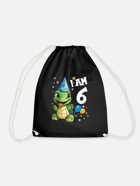 Ich bin 6 Schildkröten Schildkröte 6. Geburtstag - Turnbeutel - Schwarz