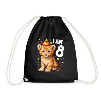 I'm 8 Years Old Lion Leo 8th Birthday - Drawstring Bag - black - Front