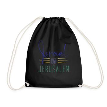 Jerusalem Coat of Arms Israel Flag - Drawstring Bag - black - Front