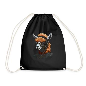 Llama Alpaca Steampunk Vintage Gift - Drawstring Bag - black - Front