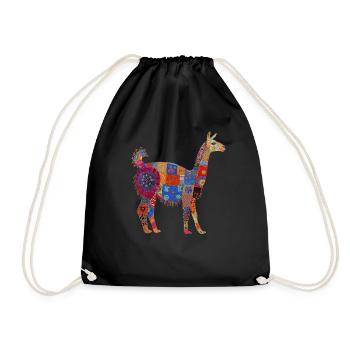Llama Alpaca Vintage Gift - Drawstring Bag - black - Front