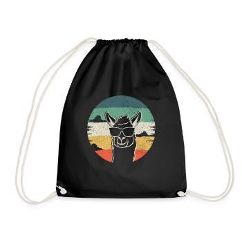 Llama Alpaca Vintage Gift - Drawstring Bag - black - Front
