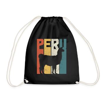Peru Llama Alpaca Vintage Gift - Drawstring Bag - black - Front