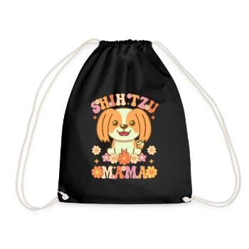 Groovy Shih Tzu Mom Female Dog Lover - Drawstring Bag - black - Front