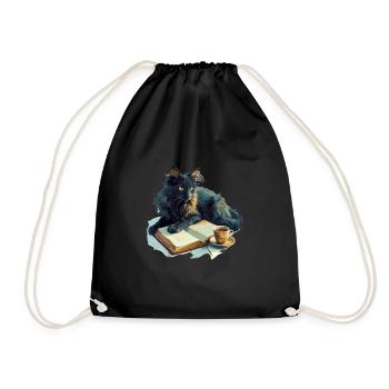 Cats Books Tea Reading - Cute Funny Graphic - Turnbeutel - Schwarz - Vorne