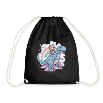 Goth Pastel Creepy Voodoo Teddy Bear Riding T-Rex - Drawstring Bag - black - Front
