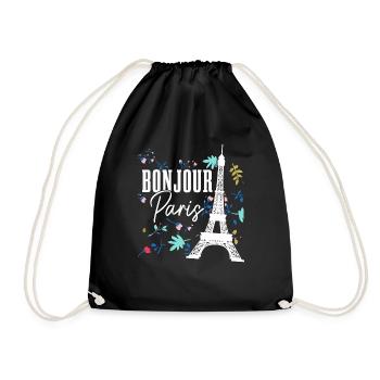 Paris France Eiffel Tower Souvenir - Drawstring Bag - black - Front