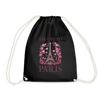 Paris France Eiffel Tower Souvenir - Drawstring Bag - black - Front