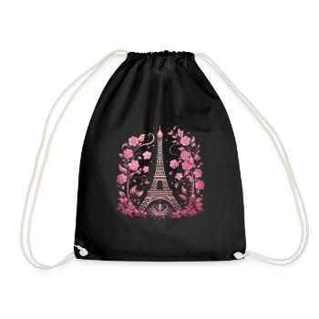 Paris France Eiffel Tower Souvenir - Drawstring Bag - black - Front