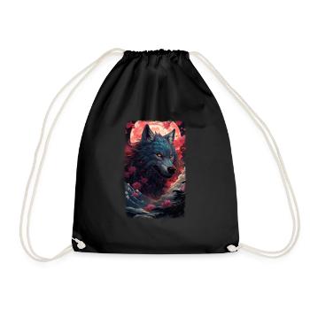 Spirit Wolf Fox Aesthetic Japanese Kitsune - Drawstring Bag - black - Front