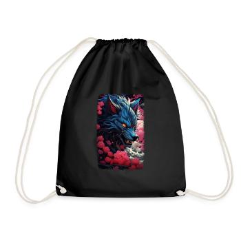 Spirit Wolf Fox Aesthetic Japanese Kitsune - Drawstring Bag - black - Front