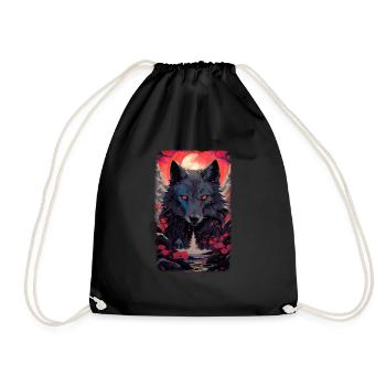 Spirit Wolf Fox Aesthetic Japanese Kitsune - Drawstring Bag - black - Front