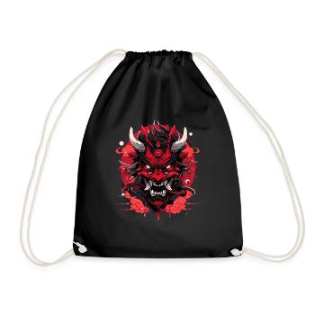 Japanese Hannya Demon Samurai Warrior Oni Mask - Drawstring Bag - black - Front