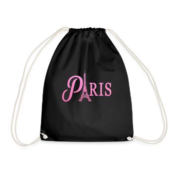 Paris France Eiffel Tower Souvenir - Drawstring Bag - black - Front