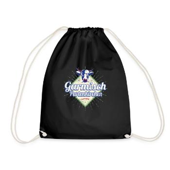Garmisch, Partenkirchen, Bavaria, Germany with cow - Drawstring Bag - black - Front