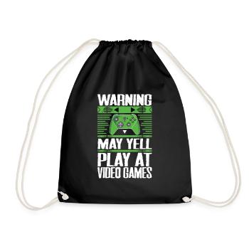 Warning May Yell At Video Games Gamer Gaming - Drawstring Bag - black - Front