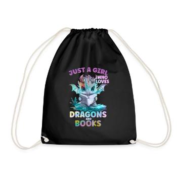 Drachen Und Bücher Dragon Liebhaber Bücherwurm - Turnbeutel - Schwarz - Vorne