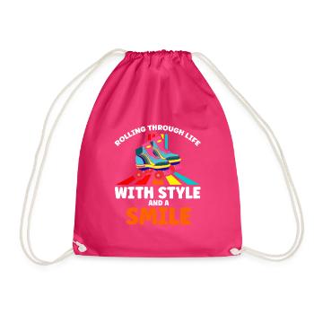 Roller Skates Funny 80s Roller Disco Skating - Drawstring Bag - fuchsia - Front