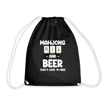 Mahjong and beer, that's why I'm here - Drawstring Bag - black - Front