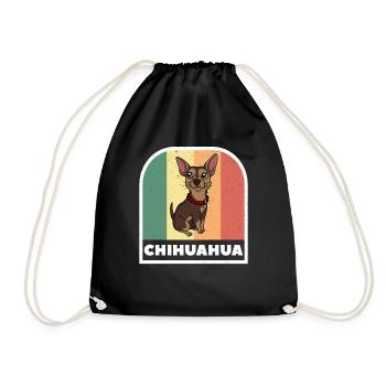 Chihuahua Dog Retro Tee - Drawstring Bag - black - Front