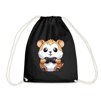 Cute Hamster Gamer Funny Gaming Hamster - Drawstring Bag - black - Front