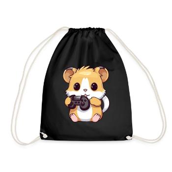 Cute Hamster Gamer Funny Gaming Hamster - Drawstring Bag - black - Front