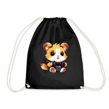 Cute Hamster Gamer Funny Gaming Hamster - Drawstring Bag - black - Front