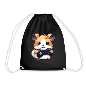 Cute Hamster Gamer Funny Gaming Hamster - Drawstring Bag - black - Front