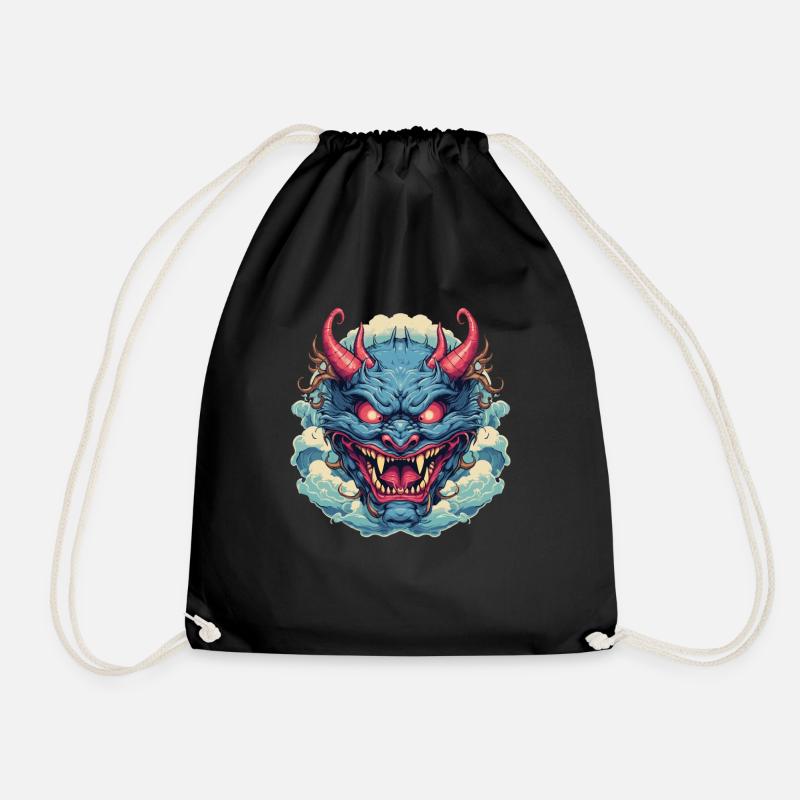 Japanese Hannya Demon Samurai Warrior Oni Mask - Drawstring Bag - black