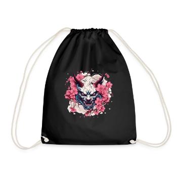 Japanese Hannya Demon Samurai Warrior Oni Mask - Drawstring Bag - black - Front