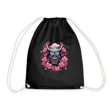 Japanese Hannya Demon Samurai Warrior Oni Mask - Drawstring Bag - black - Front