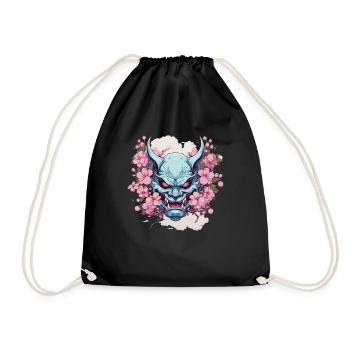 Japanese Hannya Demon Samurai Warrior Oni Mask - Drawstring Bag - black - Front