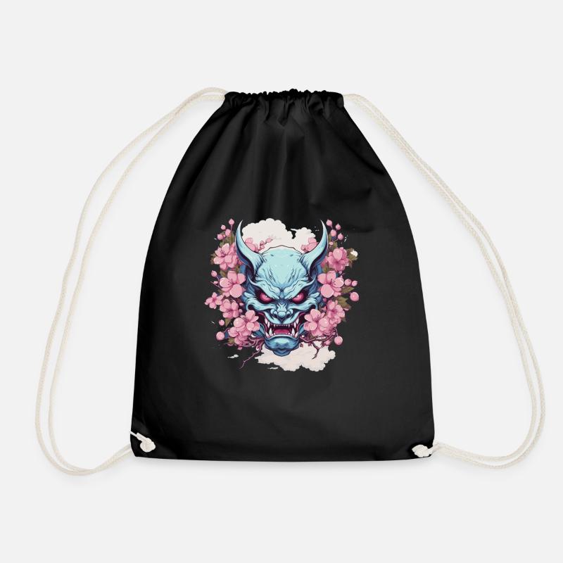Japanese Hannya Demon Samurai Warrior Oni Mask - Drawstring Bag - black