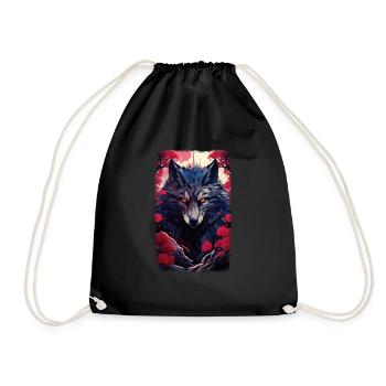Spirit Wolf Fox Aesthetic Japanese Kitsune - Drawstring Bag - black - Front