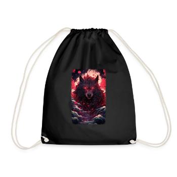 Spirit Wolf Fox Aesthetic Japanese Kitsune - Drawstring Bag - black - Front