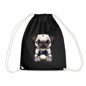 Süßer Mopshund Gamer Gaming Mops Hundeliebhaber - Turnbeutel - Schwarz - Vorne