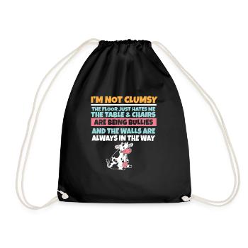 I'm Not Clumsy The Floor Hates Me Foolish Cow - Drawstring Bag - black - Front