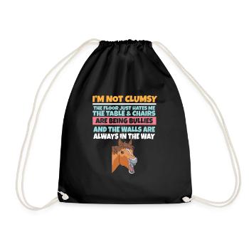 I'm Not Clumsy The Floor Hates Me Foolish Horse - Drawstring Bag - black - Front