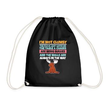 I'm Not Clumsy The Floor Hates Me Foolish Moose - Drawstring Bag - black - Front