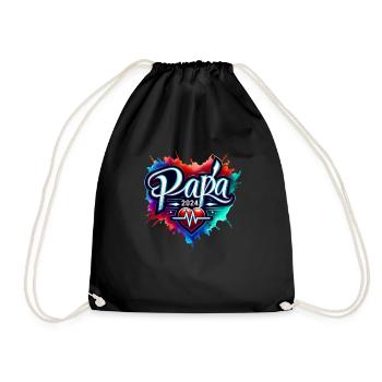 Papa Herzschlag 2024 - Vatertags-Geschenk - Turnbeutel - Schwarz - Vorne
