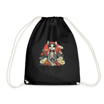 Cat Flower Skeleton Flower Animal - Drawstring Bag - black - Front