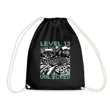 Birthday Level 13 Unlocked Gaming & Gaming - Drawstring Bag - black - Front