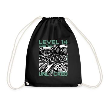 Geburtstag Level 14 freigeschaltet Gaming & Zocker - Turnbeutel - Schwarz - Vorne
