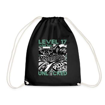 Birthday Level 17 Unlocked Gaming & Gamer - Drawstring Bag - black - Front