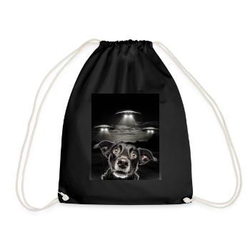 Funny Dogs Selfie In Front Of UFOs Dog UFO - Drawstring Bag - black - Front