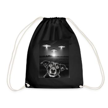 Funny Dogs Selfie In Front Of UFOs Dog UFO - Drawstring Bag - black - Front