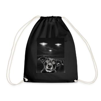 Funny Dogs Selfie In Front Of UFOs Dog UFO - Drawstring Bag - black - Front