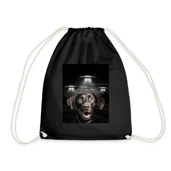 Funny Dog Selfie In Front Of UFOs Dog UFO - Drawstring Bag - black - Front