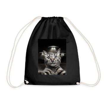 Funny Cats Selfie In Front Of UFOs Cat UFO - Drawstring Bag - black - Front
