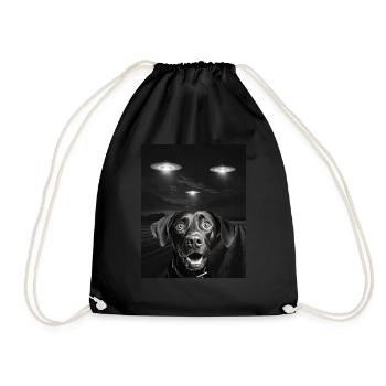 Funny Dogs Selfie In Front Of UFOs Dog UFO - Drawstring Bag - black - Front